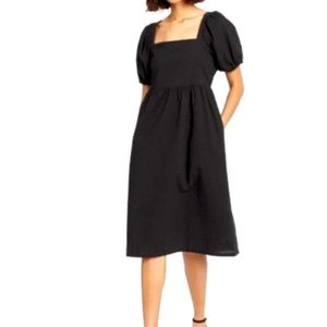 A New Day Puff Sleeve Polka Dot Square Neck Pleated Midi Dress